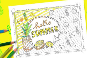 Ausmalbilder für Erwachsene hier das Motiv Ananas - hello summer! Coloring Page als Free Printable auf FAMILICIOUS.de