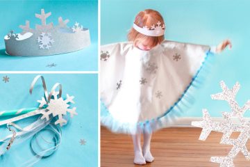 Schneeflocke Kostüm selber machen: niedliche Verkleidung für die kleine Eisprinzessin könnt ihr ganz schnell selber machen - Anleitung und DIY Free Printable Eiskristall zum kostenlosen Download - auf FAMILICIOUS.de // Cute ice princess snowflake costume - easy DIY dress for frozen birthday party!